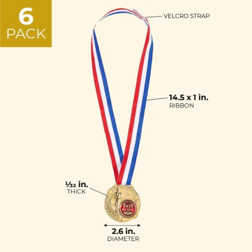 6-Pack 1st Place Gold Award Winner Medals w/ Ribbons 2.5  Diameter Perspective: bottom