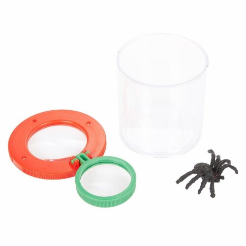 Plastic Transparent Bug Viewer Jar for Kids, with 3X Magnifying Lens,  Red and Green Perspective: bottom