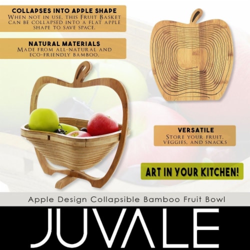 Juvale Apple Design Collapsible Bamboo Fruit Bowl - Fruit Basket, Brown, 10.5 x 11.7 x 8.7 Perspective: bottom