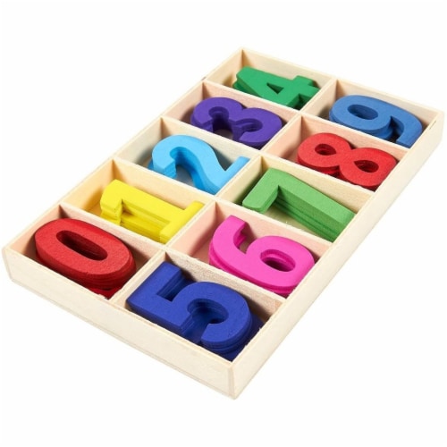 Wooden Numbers for Learning Games, Educational Tool (Rainbow Colors, 50 Pieces) Perspective: bottom