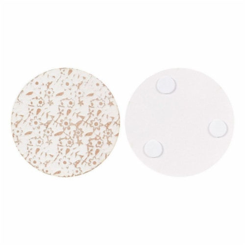 Juvale 6 Pack Round Wood Coasters with Holder, White Floral Design, 3.8 Inches Diameter Perspective: bottom