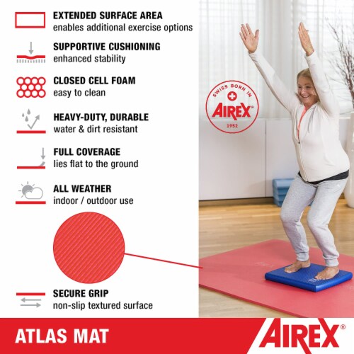 Airex Atlas Closed Cell Foam Fitness Mat for Yoga, Pilates, and Gym Use, Red, 1 - Fred