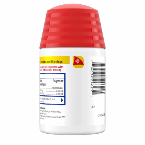 Pepcid Complete Acid Reducer + Antacid Tropical Fruit Chewable Tablets Perspective: bottom