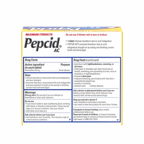 Pepcid Maximum Strength AC Tablets Perspective: bottom