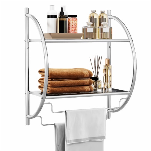 2 tier bathroom shelf with towel bar hotsell