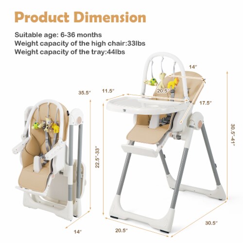 Slickblue 4 in 1 Foldable Baby High Chair with 7 Adjustable Heights and Free Toys Bar 1 Unit Foods Co