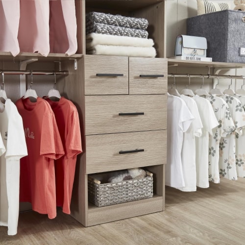 8Ft Walk-In Closet Organizer White Oak Storage System 3 Shelf Towers 4 Drawers, 1 unit - City Market 8Ft Walk-In Closet Organizer White Oak Storage System 3 Shelf Towers 4 Drawers, 1 unit - City Market