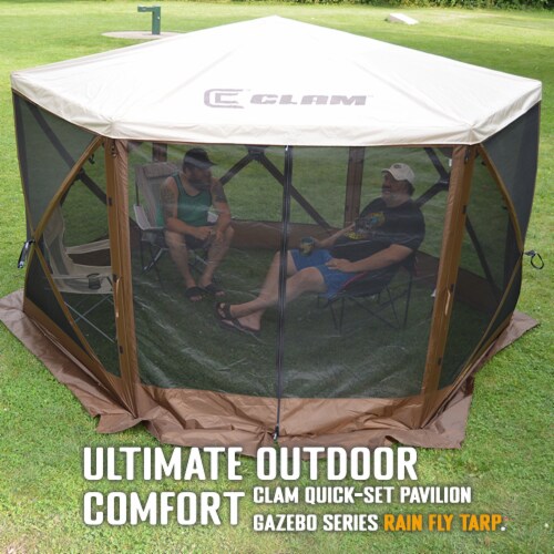 CLAM Quick-Set Pavilion Screened Canopy Tent Rain Fly Tarp, Cover Only, Tan Perspective: bottom