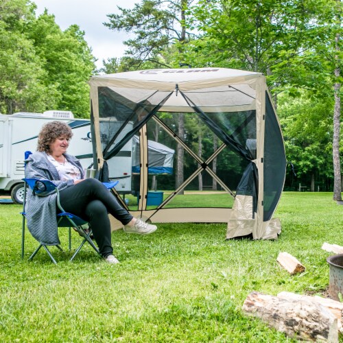 CLAM Quick-Set Traveler 6 x 6 Ft Portable Outdoor 4 Sided Canopy Shelter, Tan Perspective: bottom