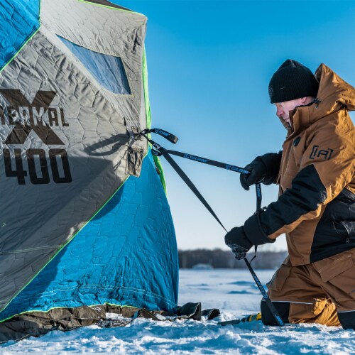 CLAM X-400 Portable 8 Ft 6 Person Pop Up Ice Fishing Thermal Hub Shelter Tent Perspective: bottom