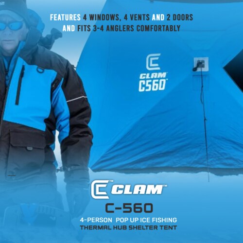 CLAM C-560 Portable 7.5 Ft 4 Person Pop Up Ice Fishing Thermal Hub