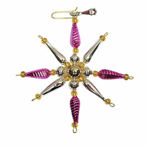 Santa Land Diamond Brite Burst Set / 3 Glass Beaded Ornament Star Retro 21R1060 Perspective: bottom