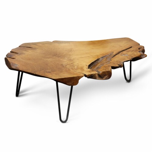 StyleCraft Natural Wood Edge Teak Coffee Cocktail Table w Clear