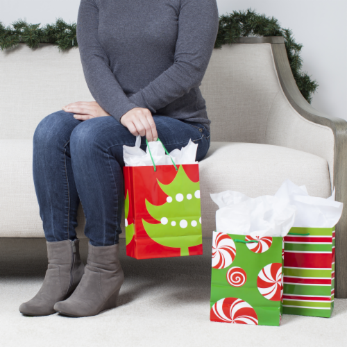 Holiday Medium Bag #72: Hallmark Medium Christmas Gift Bags (Red & Green Icons Pack of 3) Perspective: bottom