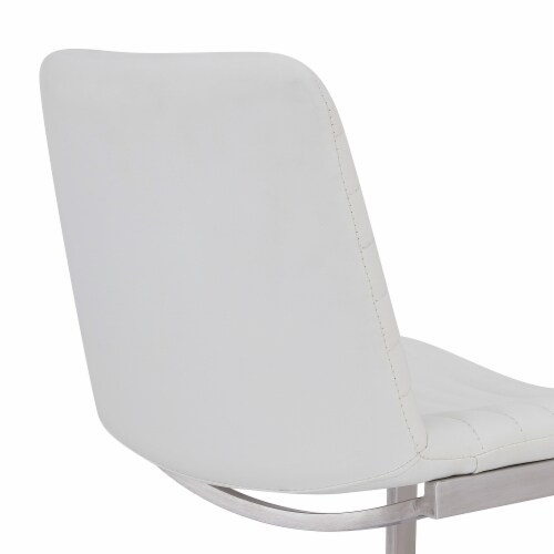 Lucas 26  Counter Height Barstool in Brushed Stainless Steel Finish and White Faux Leather Perspective: bottom