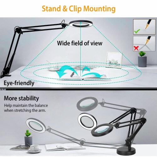 LED Magnifier Desk Lamp 8x Magnifying Glass with Light Swing Arm