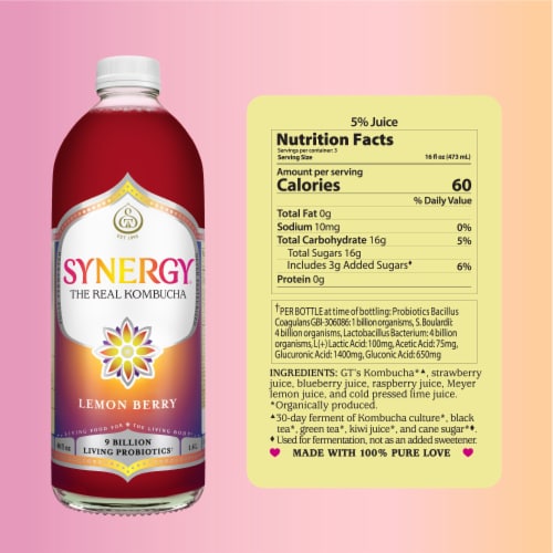 Synergy The Real Kombucha, Lemon Berry Perspective: bottom