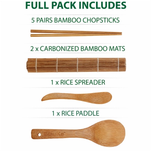 Bamboo Sushi Making Kit with 2 Sushi Rolling Mats, Bamboo Chopsticks, Rice Paddle & Spreader Perspective: bottom