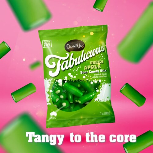 Darrell Lea Fabulicious Apple Sour Candy Stix 7oz Bag (Pack of 14) Perspective: bottom