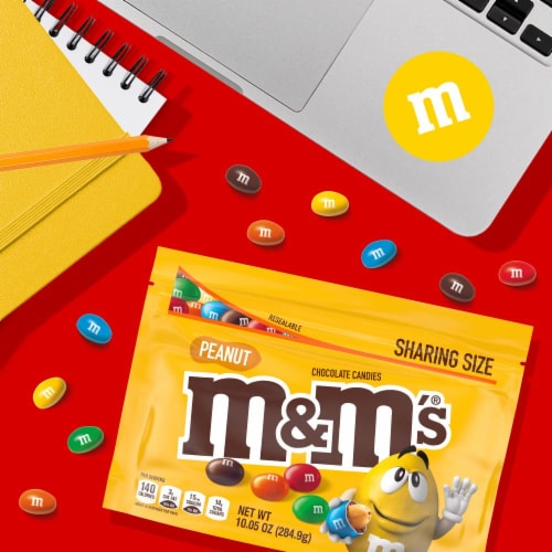 M&M S Peanut Milk Chocolate Sharing Size - 10.05 Oz Resealable Bag (Pack of 32) Perspective: bottom