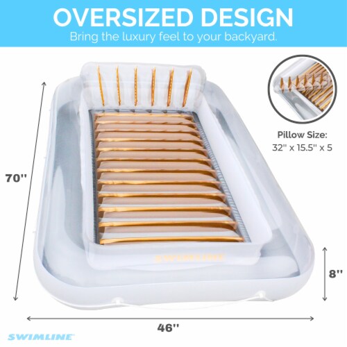 Swimline Luxe Edition Inflatable Suntan Tub Floating Pool Lounger, White & Gold Perspective: bottom