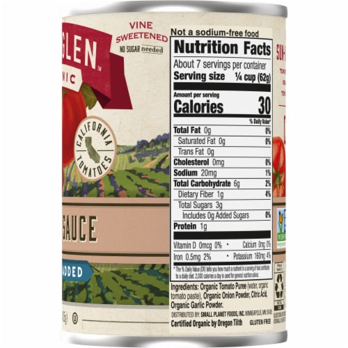 Muir Glen™ Organic No Salt Added Tomato Sauce Perspective: bottom