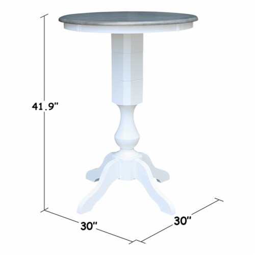 30 in. Round Top Pedestal Bar Height Wood Dining Table in White/Heather Gray Perspective: bottom