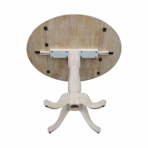 42 Round Solid Wood Dual Drop Leaf Pedestal Table Unfinished 1