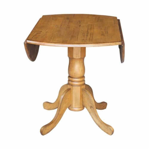 International Concepts Round Drop Leaf Pedestal Wood Dining Table in Pecan Oak 1 Foods Co
