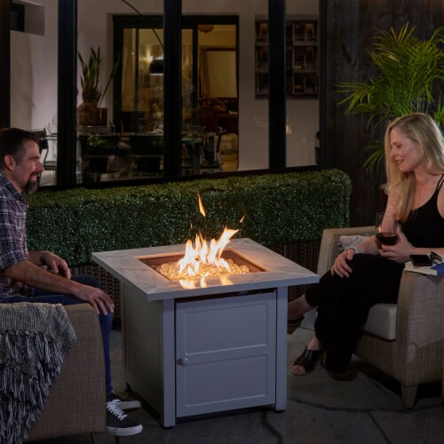 Endless Summer Outdoor Fire Pit Table with Faux Marble Finish, White Glass Perspective: bottom