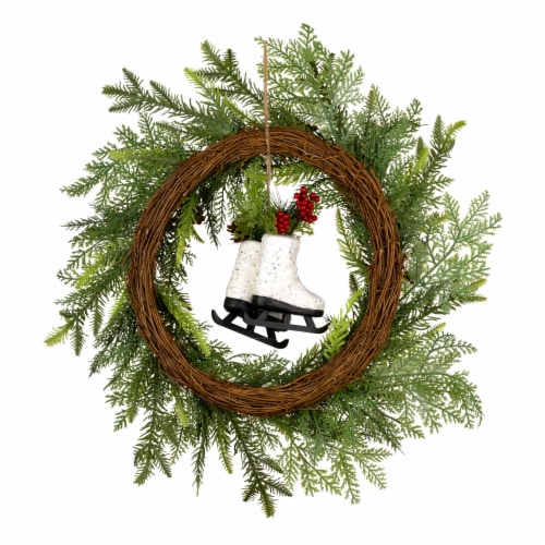 22 Unlit Winter Skates Artificial Wreath with Red Berries - National Tree Company Perspective: bottom