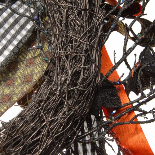 National Tree Company Artificial Skeleton's Halloween Wreath, Decorated with Branches, Orange Perspective: bottom