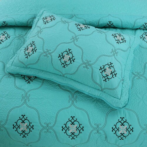 MarCielo 3 Piece Quilted Embroidery Quilts Bedspreads Set Emma Perspective: bottom