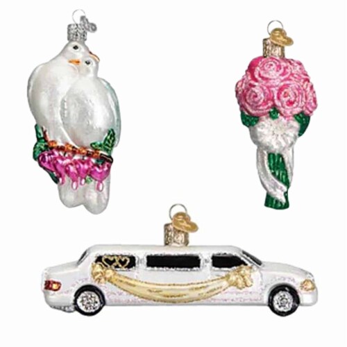Old World Christmas 16.50 Just Married Collection Wedding Cake Champagne Limo Perspective: bottom
