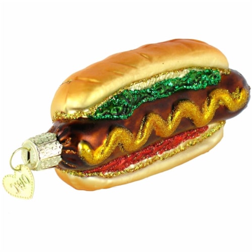 Old World Christmas HOT DOG Glass Ornament Fast Food Snack Beef 32050 Perspective: bottom