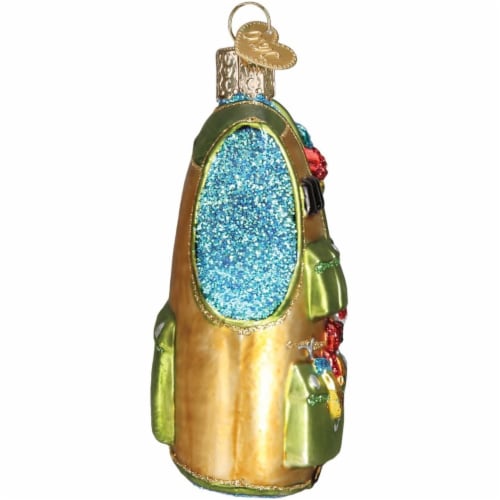 Old World Christmas Fishing Vest Glass Hook Bate Lake Ocean 44091 Perspective: bottom