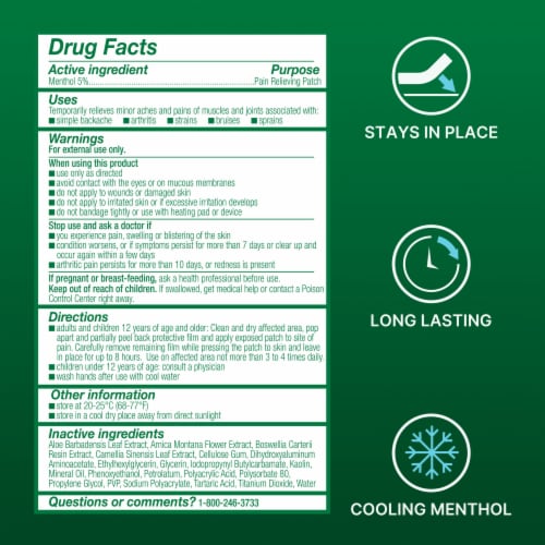 Biofreeze Menthol Back Knee Muscle Joint and Arthritis Pain Relief Large Patches Perspective: bottom