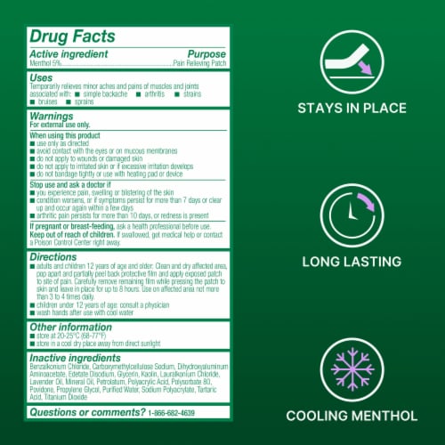 Biofreeze Menthol OvernightBack Knee Muscle Joint and Arthritis Pain Relief Patches Perspective: bottom