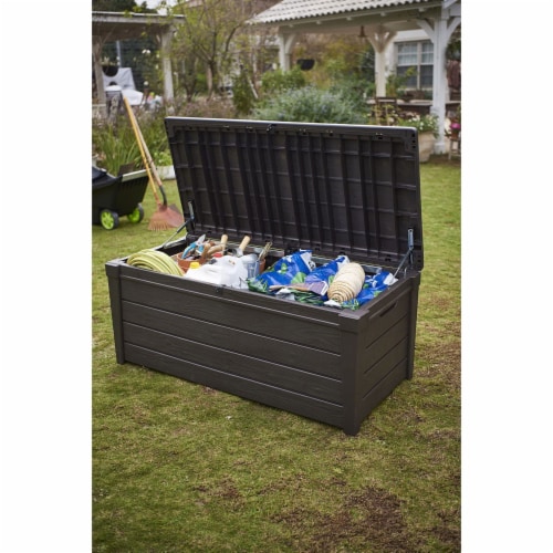 Keter Brightwood 120gal Weatherproof Resin Patio Deck Storage Box Bench, Brown Perspective: bottom