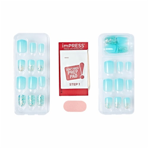 KISS imPRESS No Glue Mani Press On Nails, Mini, Eternity, Blue, Short Squoval, 30 ct Perspective: bottom