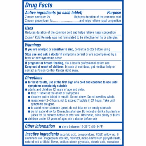 Zicam Cold Remedy Shorten Colds Zinc Formula Citrus Flavored Rapidmelts Tablets Perspective: bottom