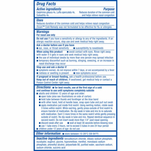 Zicam Cold Remedy with Cooling Menthol and Eucalyptus Shortens Colds Medicated Nasal Swabs Perspective: bottom