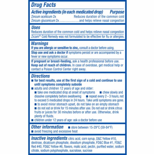 Zicam Cold Remedy Shortens Colds Zinc Formula Cold Medicine Fruit Flavors Fruit Drops Perspective: bottom