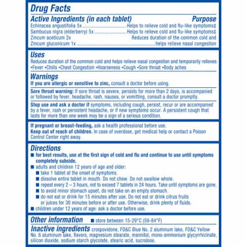Zicam Cold and Flu-Like Symptom Remedy Echinacea Plus Sambucus Quick Dissolve Tablets Perspective: bottom