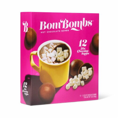 Bombombs Hot Chocolate Bombs with 12 Milk Chocolate Cocoa Bombs Filled with Mini Marshmallows Perspective: bottom