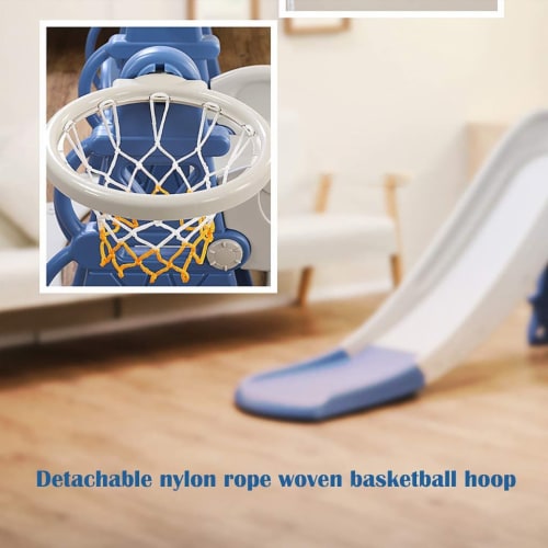 TR LAYNE Indoor/Outdoor Kids 4 Function Slide, Baby Swing & Basketball Hoop Combo. Perspective: bottom
