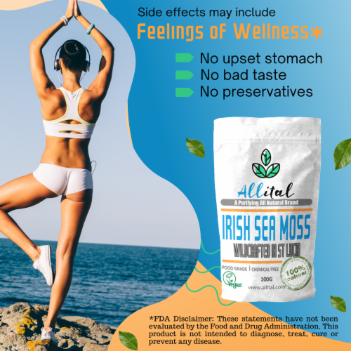 Allital Sea Moss - Raw Wildcrafted St Lucian, 100G Gold Irish SeaMoss,  Organic Vegan, 100 G - Food 4 Less