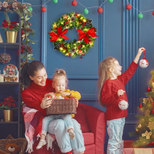 Costway 24'' Pre-lit Artificial Christmas Wreath Battery Operated w/ 50 LED Light & Timer Perspective: bottom