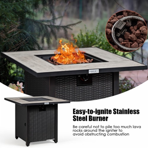 Costway 30'' Square Propane Gas Fire Pit Table Ceramic Tabletop 50,000 BTU with Cover Perspective: bottom