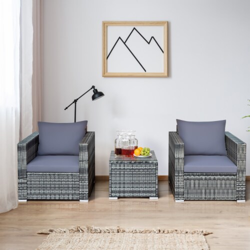 3 pcs patio rattan furniture set sofa cushioned table garden online